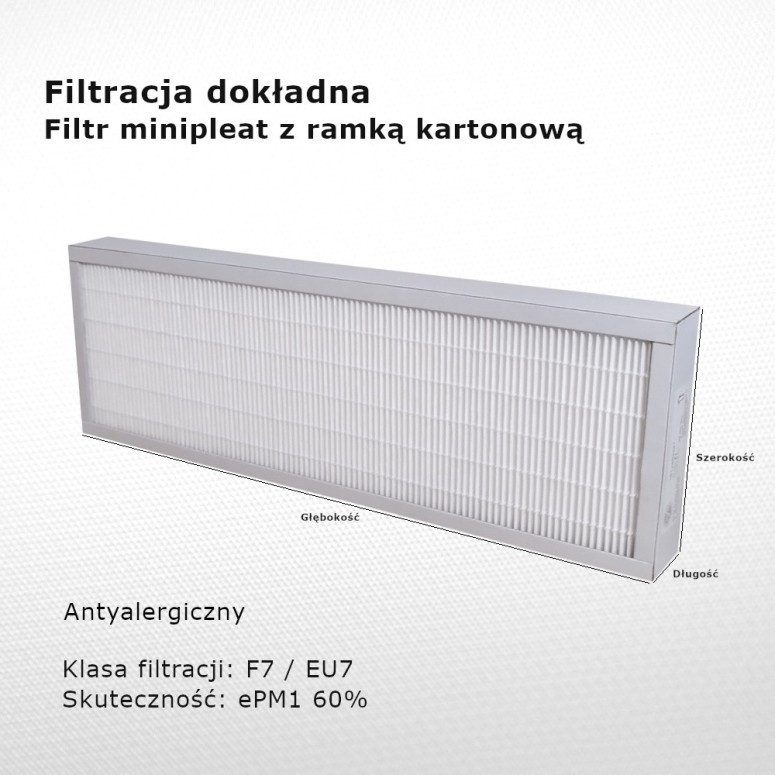Fine filter F7 EU7 ePM1 60% 170 x 480 x 50 mm frame cardboard