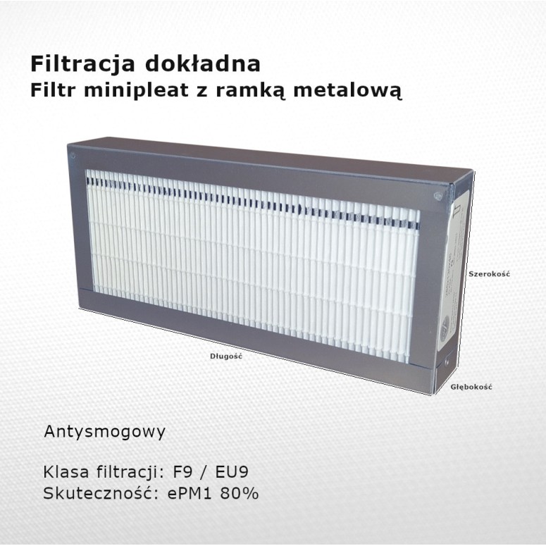 Filtr przeciwsmogowy F9 EU9 ePM1 80% 287 x 858 x 46 mm ramka metalowa