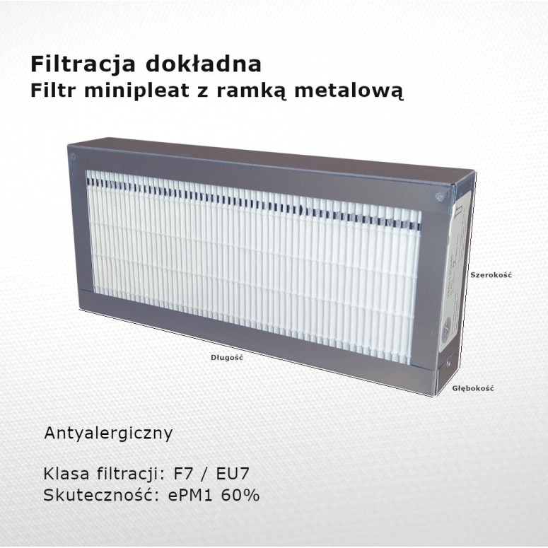 Fine filter F7 EU7 ePM1 60% 350 x 840 x 48 mm metal frame