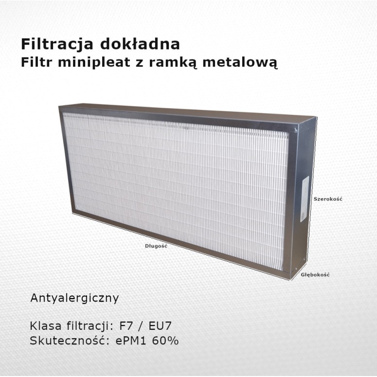 Fine filter F7 EU7 ePM1 60%  287 x 1225 x 100 mm metal frame