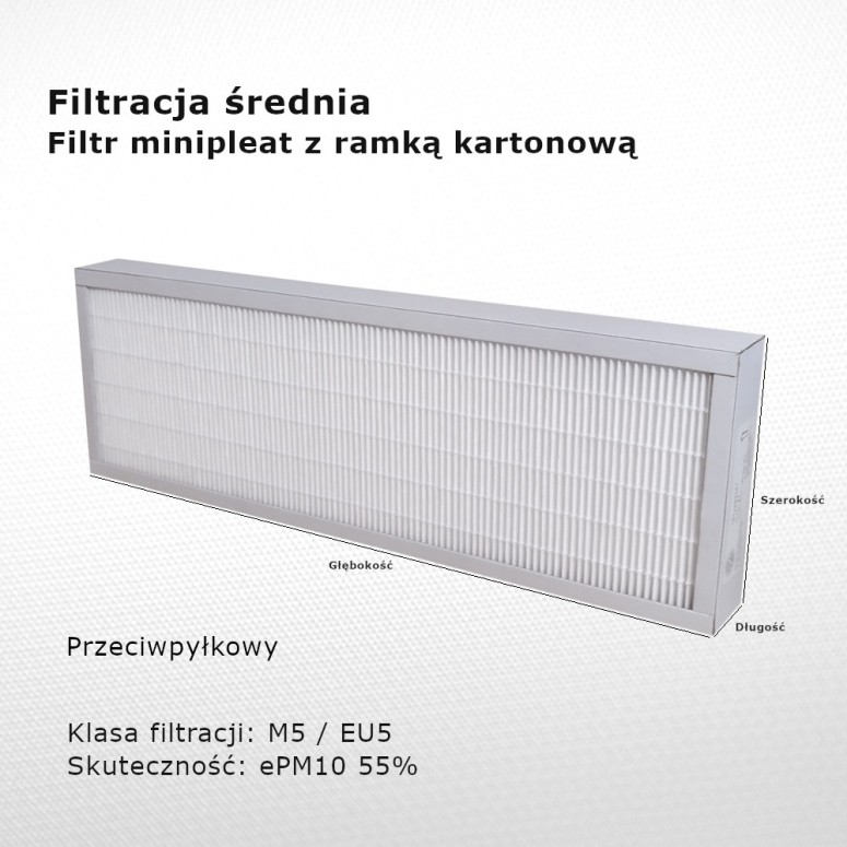 Filtr pośredni M5 EU5 ePM10 55% 220 x 417 x 48 mm ramka karton