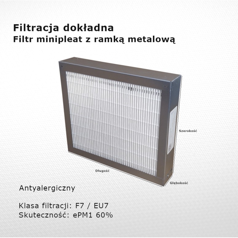Fine filter F7 EU7 ePM1 60% 196 x 340 x 50 mm metal frame