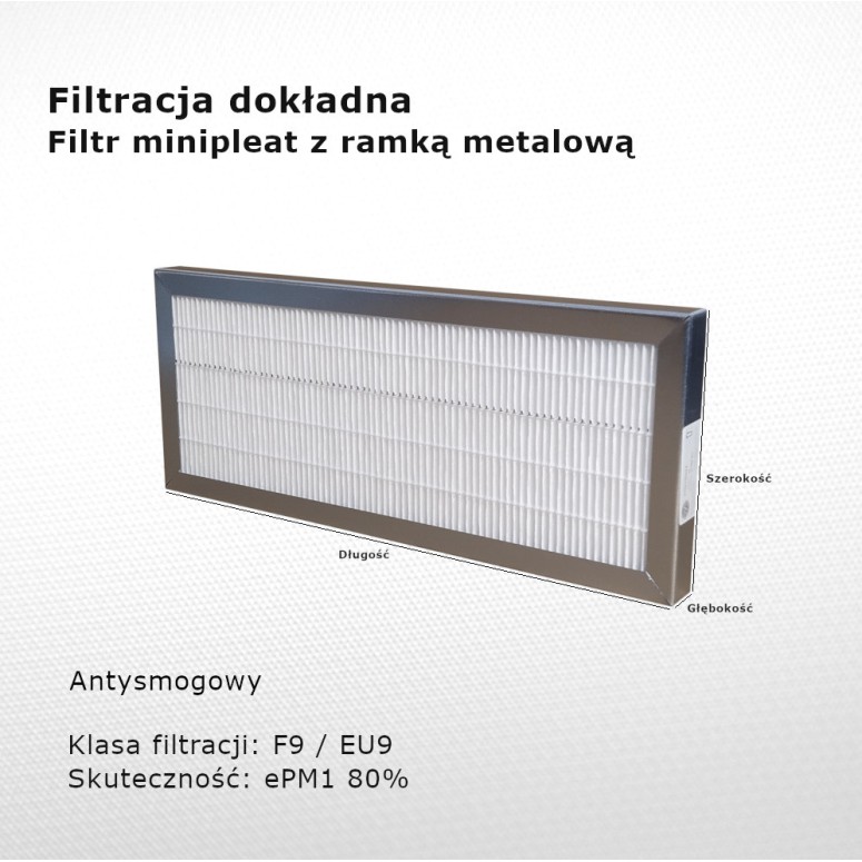 Filtr przeciwsmogowy F9 EU9 ePM1 80% mm 178 x 367 x 25 ramka metalowa