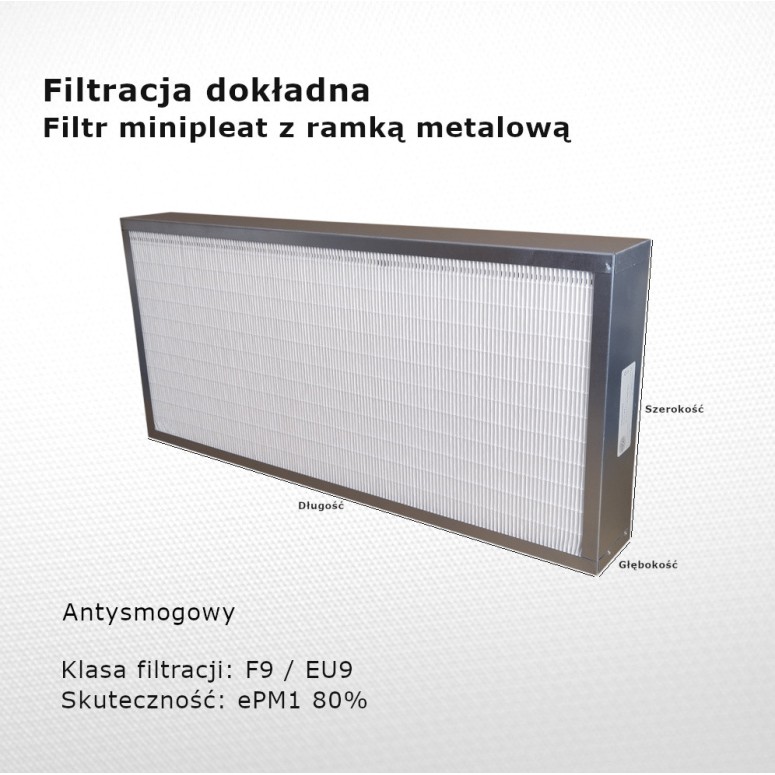Filtr przeciwsmogowy F9 EU9 ePM1 80% 120 x 280 x 94 mm ramka metalowa