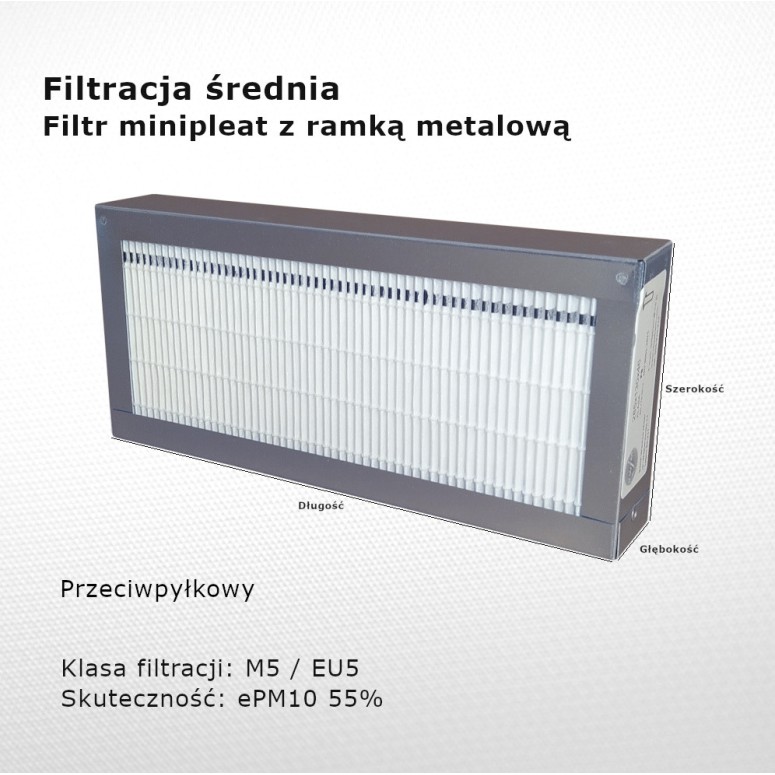 Intermediate filter M5 EU5 ePM10 55% 287 x 735 x 100 mm metal frame