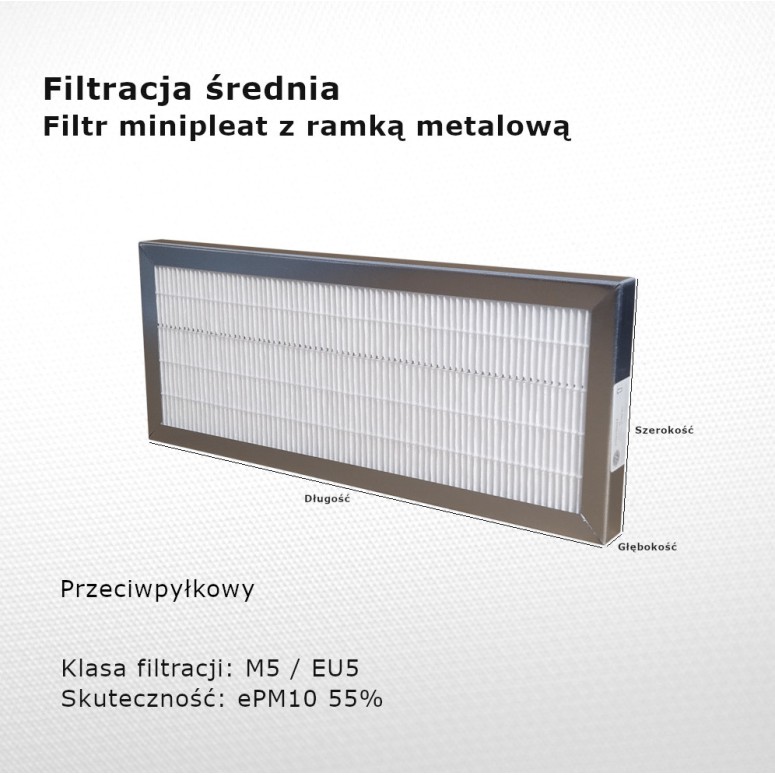 Filtr pośredni M5 EU5 ePM10 55% 140 x 505 x 28 mm ramka metalowa