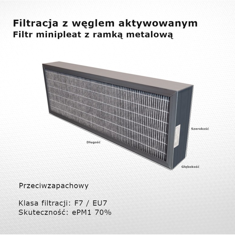 Fine filter F7 EU7 ePM1 70% 400 x 760 x 100 mm with active carbon metal frame
