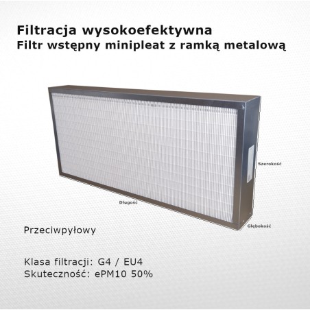 Filtr przeciwpyłowy G4 EU4 ePM10 50% 400 x 760 x 100 mm ramka metalowy