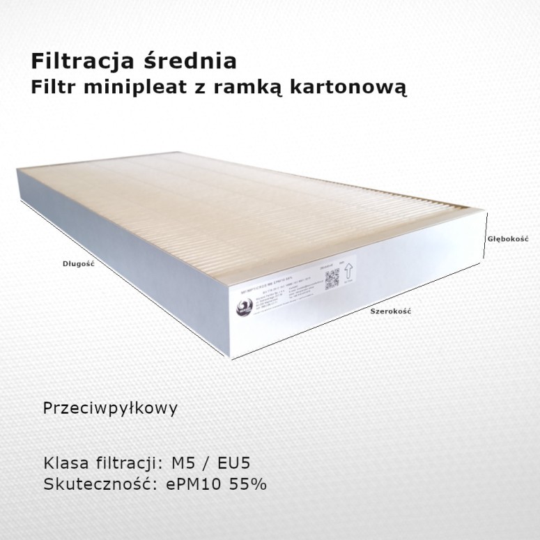 Intermediate filter M5 EU5 ePM10 55% 196x500x40 mm frame cardboard