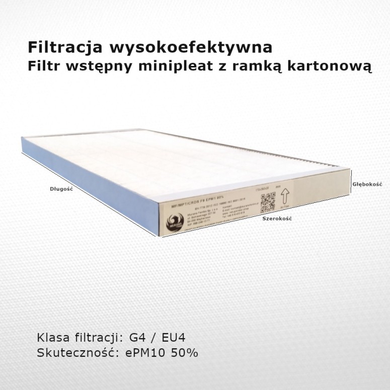 Dust filter G4 EU4 ePM10 50% 140 x 450 x 20 mm frame cardboard
