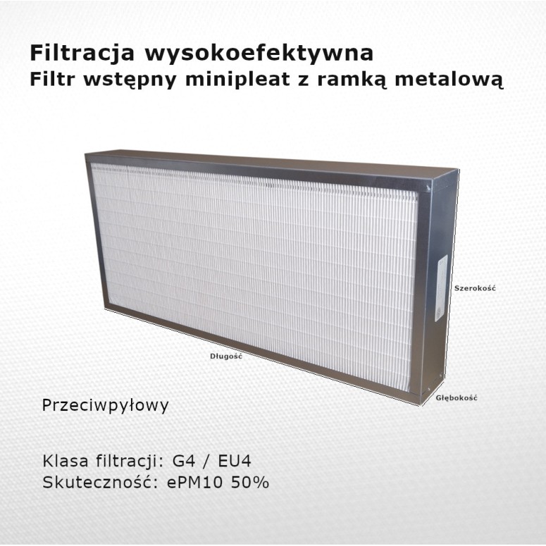 Dust filter G4 EU4 ePM10 50% 230 x 610 x 40 mm with a metal frame