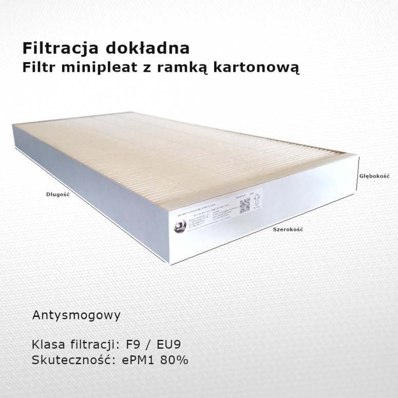 Smog filter F9 EU9 ePM1 80% 165 x 370 x 94 mm frame cardboard