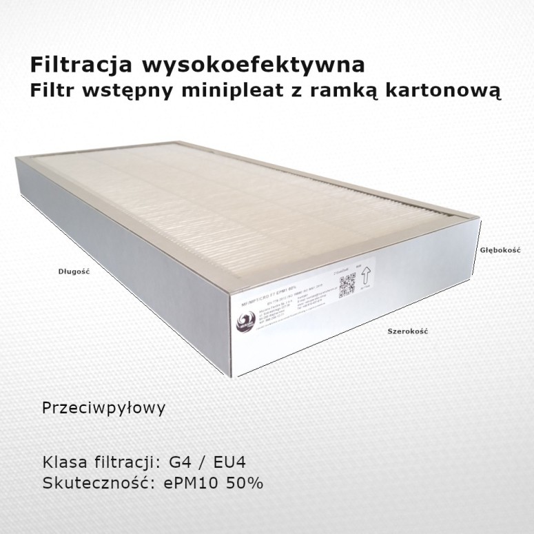Dust filter G4 EU4 ePM10 50% 300x470x50 mm frame cardboard