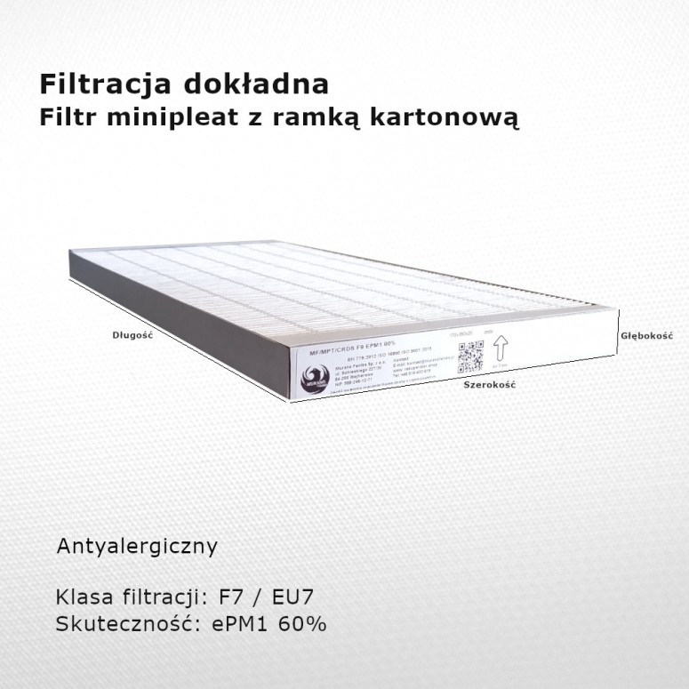 Filtr dokładny F7 EU7 ePM1 60% 186x481x20 mm ramka karton