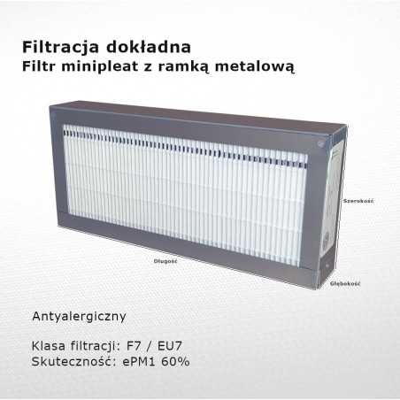 Fine filter F7 EU7 ePM1 60% 287 x 830 x 48 mm metal frame