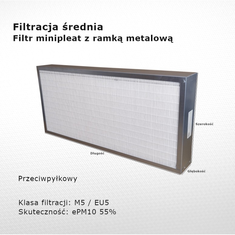 Filtr pośredni M5 EU5 ePM10 55% 390 x 790 x 90 mm ramka metalowa